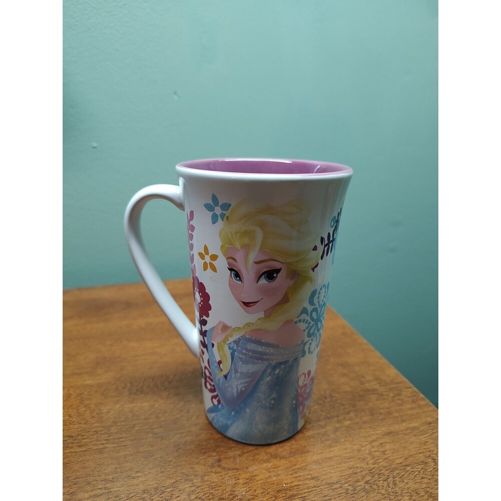 Disney Frozen Elsa Character Mug Blonde Disney Store Floral 6" Tall Unused